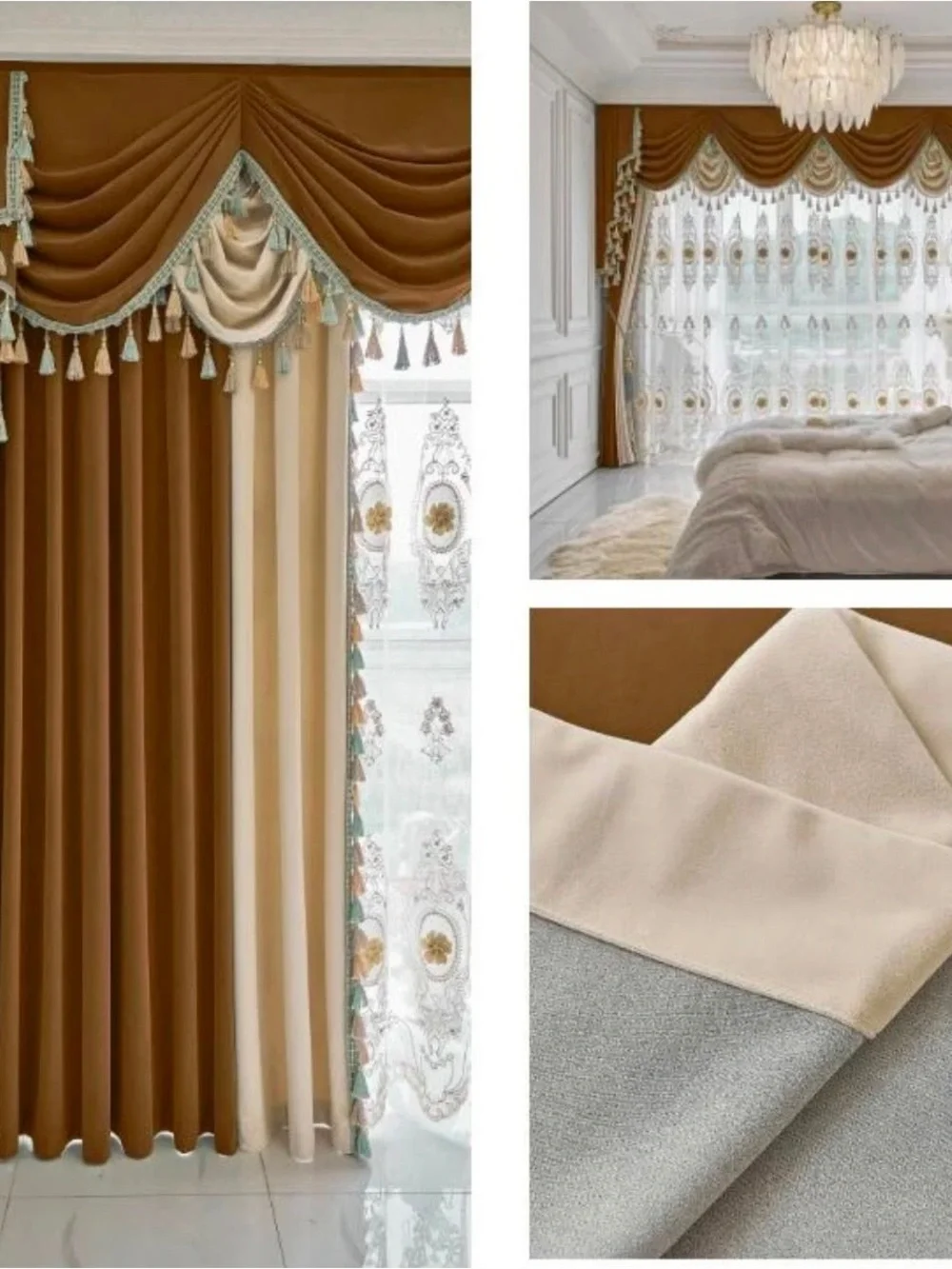 Luxurious Emerald Green Velvet Curtains with Gold Tassel Valance